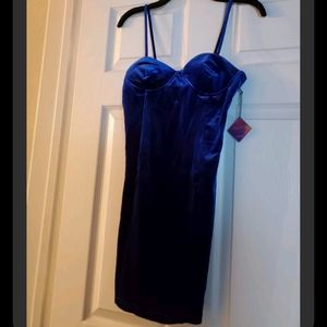 Blue velvet mini dress